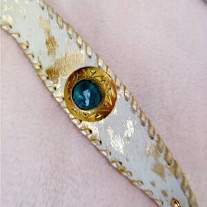 leather bag inlaid with stones and metal, unique European handwork